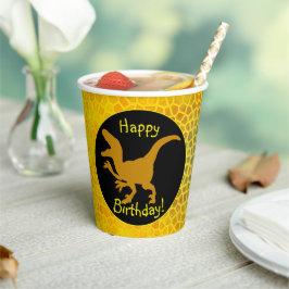 Gold Dinosaur Hide Happy Birthday!  Pappbecher