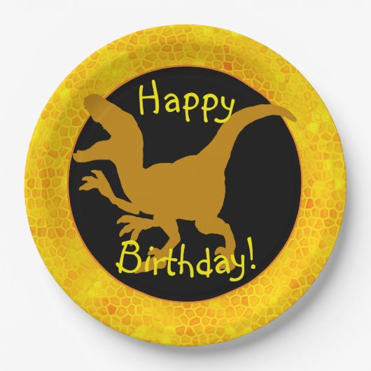 Gold Dinosaur Hide Happy Birthday! Pappteller (Vorderseite)