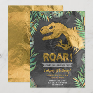 Gold Dinosaur Roar Birthday Einladung