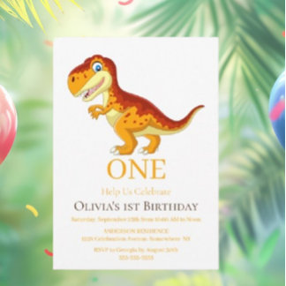 Gold Dinosaur T Rex Einladung