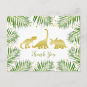 Gold Dinosaur Tropical Baby Dusche Vielen Dank Postkarte (Vorderseite)