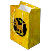 Gold Dinosaurier Hidden Happy Birthday! Mittlere Geschenktüte (Vorderseite Schrägansicht)