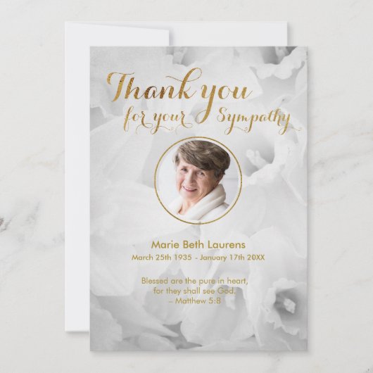 Gold Dioden Beileid Dankeschön Card mit Foto Dankeskarte (Vorderseite)