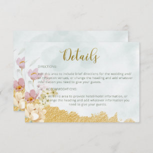 Gold Dipped Floral Wedding Details Card RSVP Karte