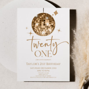 Gold Disco Ball 21. Geburtstag Party Einladung