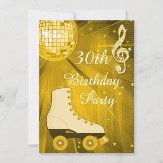 Gold Disco Ball and Roller Skate 30. Geburtstag Einladung