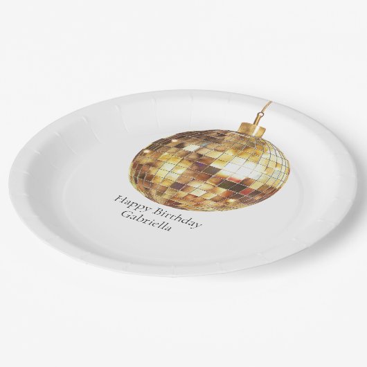 Gold Disco Ball Birthday Pappteller (Schrägansicht)