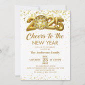 Gold Disco Ball Cheers Silvester Party 2025 Einladung (Vorderseite)