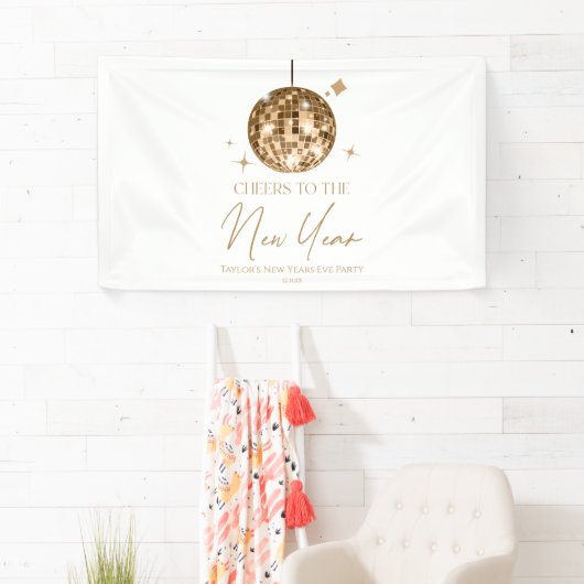 Gold Disco Ball Cheers Silvester Party Banner (Insitu)
