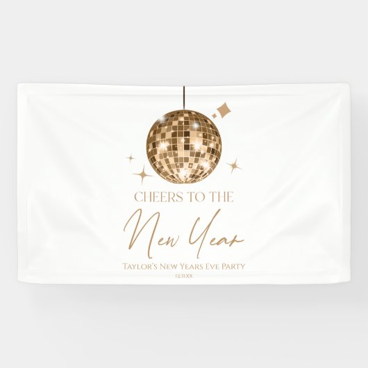 Gold Disco Ball Cheers Silvester Party Banner (Horizontal)