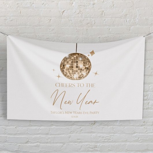 Gold Disco Ball Cheers Silvester Party Banner