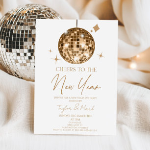 Gold Disco Ball Cheers Silvester Party Einladung