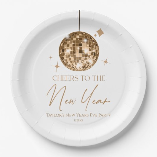 Gold Disco Ball Cheers Silvester Party Pappteller (Vorderseite)
