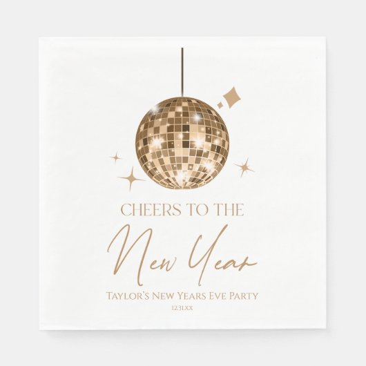 Gold Disco Ball Cheers Silvester Party Serviette (Vorderseite)