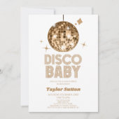 Gold Disco Ball 'Disco Baby' Babydusche Einladung (Vorderseite)