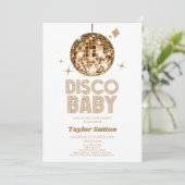Gold Disco Ball 'Disco Baby' Babydusche Einladung (Stehend Vorderseite)