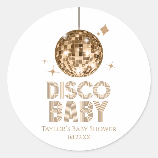 Gold Disco Ball 'Disco Baby' Babydusche Runder Aufkleber (Vorderseite)