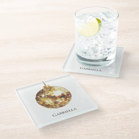 Gold Disco Ball Glasuntersetzer (Schrägansicht)