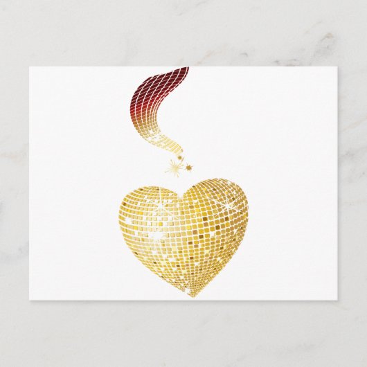 Gold Disco Ball Herz Postkarte (Vorderseite)
