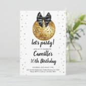 Gold Disco Ball | Schwarzbogen Birthday Einladung (Stehend Vorderseite)