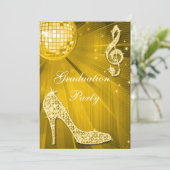 Gold Disco Ball Sparkone Heels Abschluss Einladung (Stehend Vorderseite)
