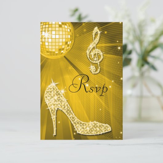 Gold Disco Ball Sparkone Heelse UAWG RSVP Karte (Stehend Vorderseite)