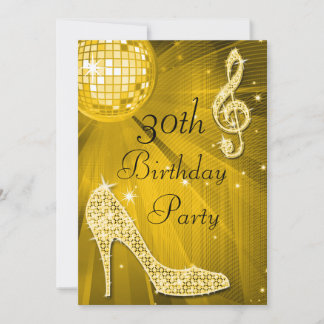 Gold Disco Ball und Heelse 30. Geburtstag Einladung