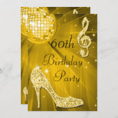Gold Disco Ball und Heelse 60. Geburtstag Einladung (Vorne/Hinten)