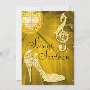 Gold Disco Ball und Sparkle Heelse Sweet 16 Einladung