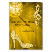 Gold Disco Ball und Stiletto Shoe Doppelseitig Tischnummer (Rückseite)