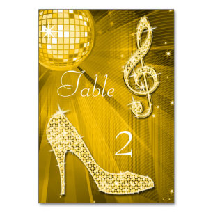 Gold Disco Ball und Stiletto Shoe Doppelseitig Tischnummer