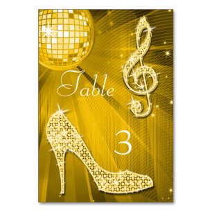 Gold Disco Ball und Stiletto Shoe Doppelseitig Tischnummer