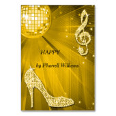 Gold Disco Ball und Stiletto Shoe Doppelseitig Tischnummer (Rückseite)