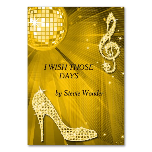 Gold Disco Ball und Stiletto Shoe Doppelseitig Tischnummer (Vorderseite)