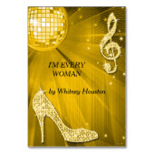 Gold Disco Ball und Stiletto Shoe Doppelseitig Tischnummer (Rückseite)
