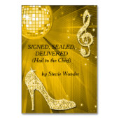 Gold Disco Ball und Stiletto Shoe Doppelseitig Tischnummer (Rückseite)