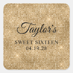 Gold Disco Glitter Sweet Sixteen Quadratischer Aufkleber