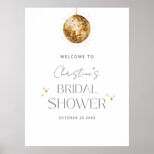 Gold Disco Retro Dancing Brautparty Willkommen Poster (Vorne)
