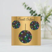 GOLD DISCOBALL 16 . GEBURTSTAG PARTY EINLADUNG (Stehend Vorderseite)