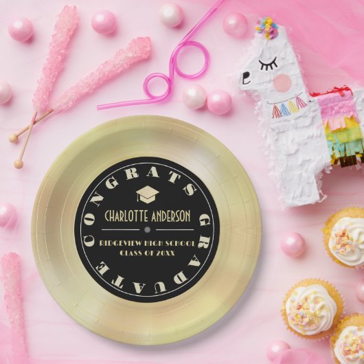 Gold Disk/Vinyl Record-Abschluss Pappteller (Party)