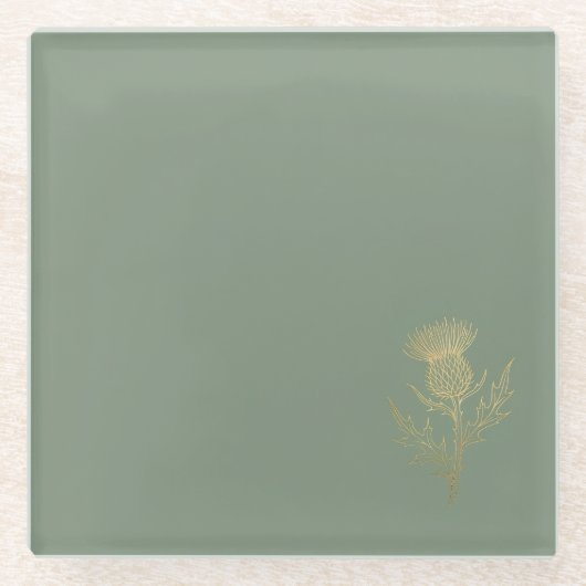Gold Distel Salbeigrün Glasuntersetzer (Vorderseite)