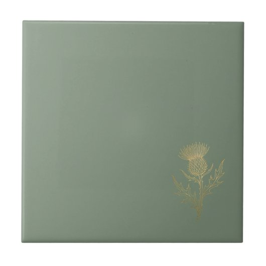 Gold Distel Salbeigrüne Keramikfliese (Vorderseite)