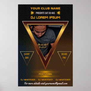 Gold DJ Music and Dance Gig Foto und Logo hinzufüg Poster