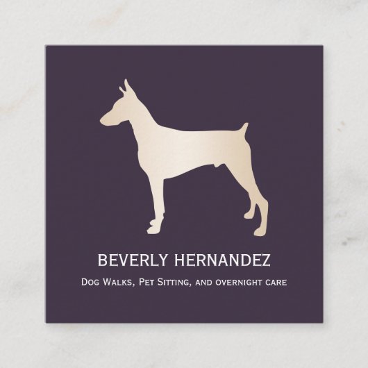 Gold Doberman Dog Walker Trainer Welpe sitzend Quadratische Visitenkarte (Vorderseite)