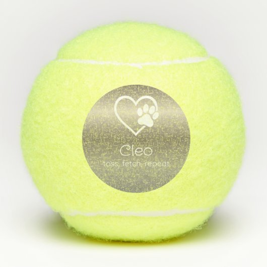 Gold Dog Name Tennis Ball 'toss, fetch, repeat' (Vorderseite)
