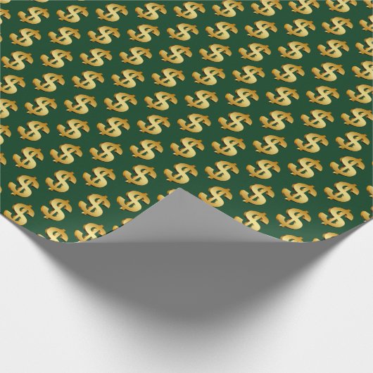 Gold-Dollar-Zeichen auf Grün Geschenkpapier (Ecke)