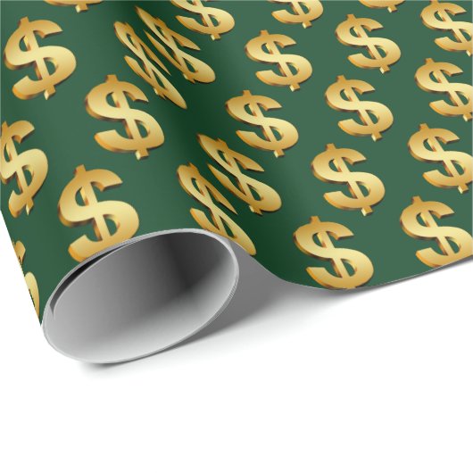 Gold-Dollar-Zeichen auf Grün Geschenkpapier (Rolleneckpunkt)