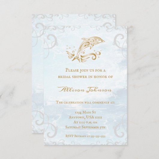 Gold Dolphin Brautparty Einladung (Vorne/Hinten)