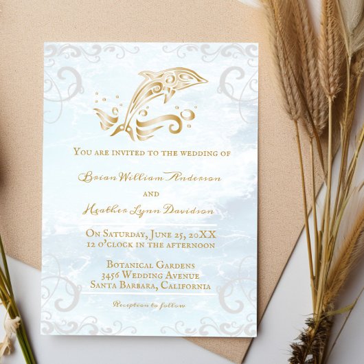 Gold Dolphin Hochzeitseinladung Einladung