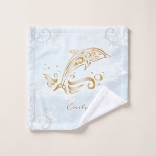 Gold Dolphin Personalisiert Bath Handtuch Set (Waschlappen)